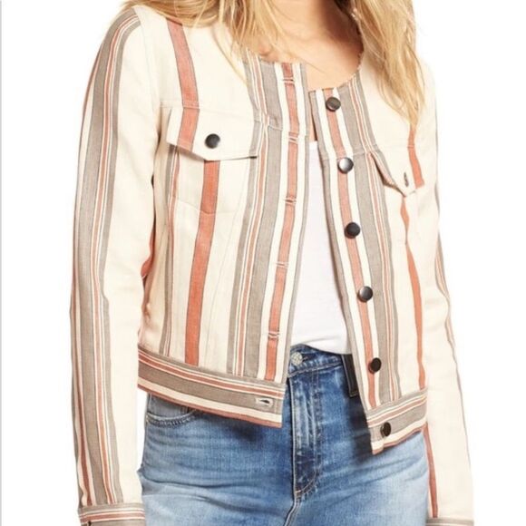 Rebecca Minkoff Charlie Striped Crop Linen Blend Jacket - Picture 2 of 3